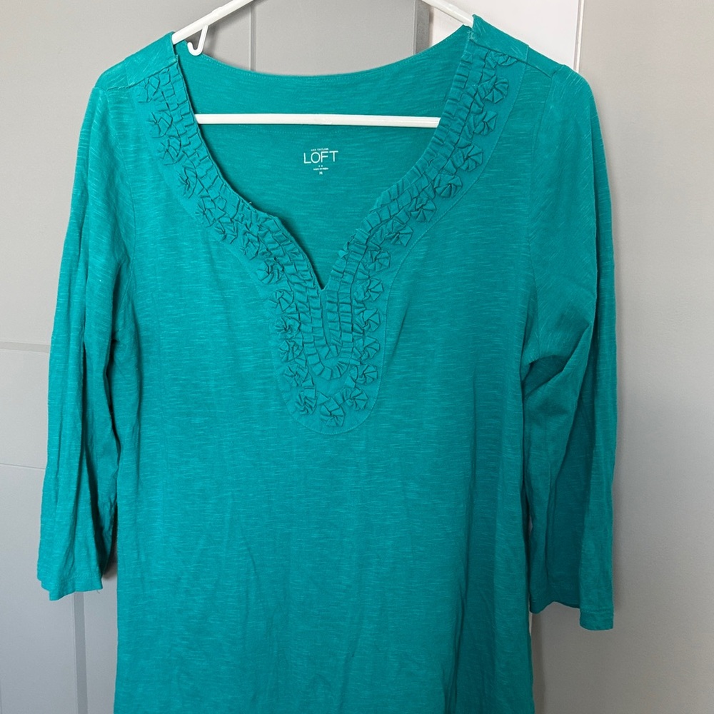LOFT Turquoise Embroidered Blouse